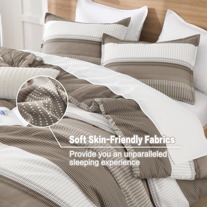 Litanika Comforter Set Full Size Hazel - 3 Pieces Lightweight Colorblock Stripe Fluffy Bedding Comforter Sets, All Season Bed Set - Image 5
